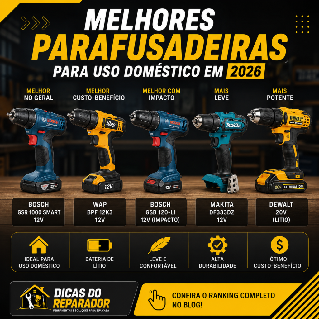 Escolher uma boa parafusadeira para uso doméstico pode facilitar muito tarefas como montar móveis, instalar prateleiras, fazer pequenos reparos e manutenção da casa.