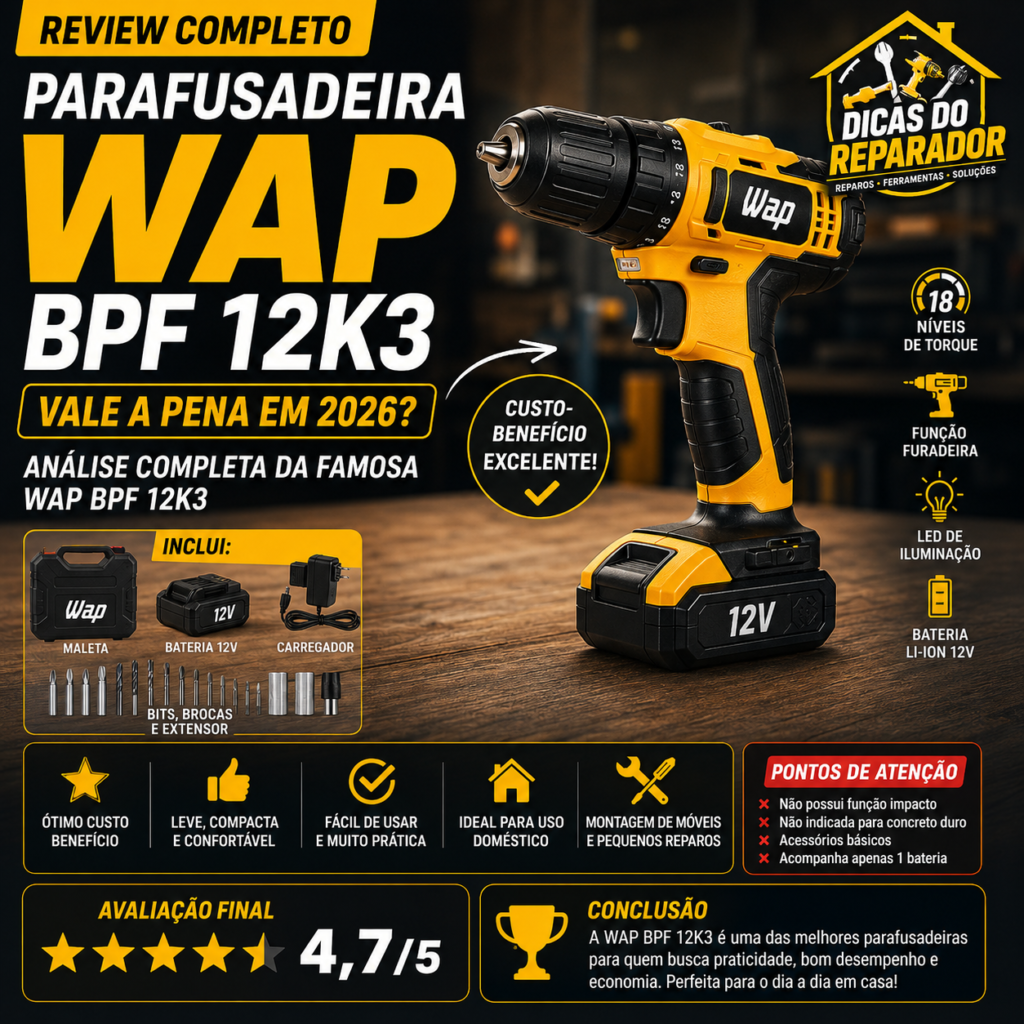 Se você está procurando uma parafusadeira prática, acessível e eficiente para tarefas domésticas, provavelmente já encontrou a famosa WAP BPF 12K3.