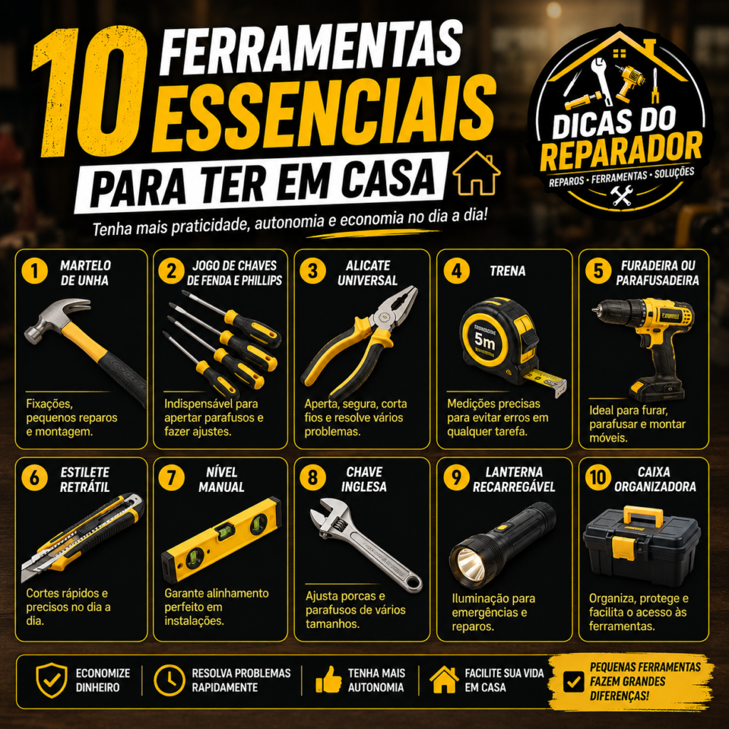 Ter um kit básico de ferramentas em casa faz toda a diferença para resolver pequenos problemas do dia a dia sem depender de ajuda externa